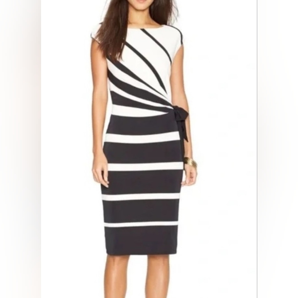 Ralph Lauren Black and White Striped Midi Dress